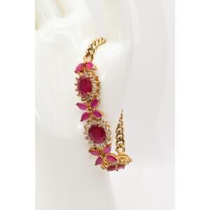 Vintage Ruby Rhinestone Bracelet Gold Tone Link 7 Inch Statement